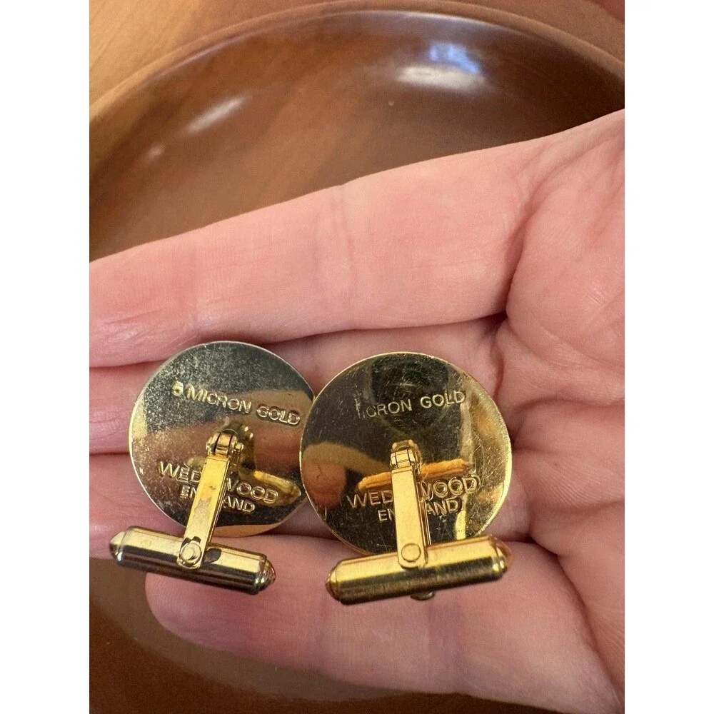 Wedgewood Sailing Ship Cufflinks 5 Micron Gold Plated Jasperware England Classic